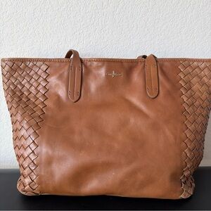 Cole Haan Cognac Leather Woven-Panel Tote